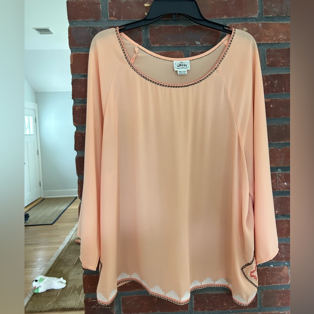 Ariat Orange XXL Embroidered Western Accent Blouse